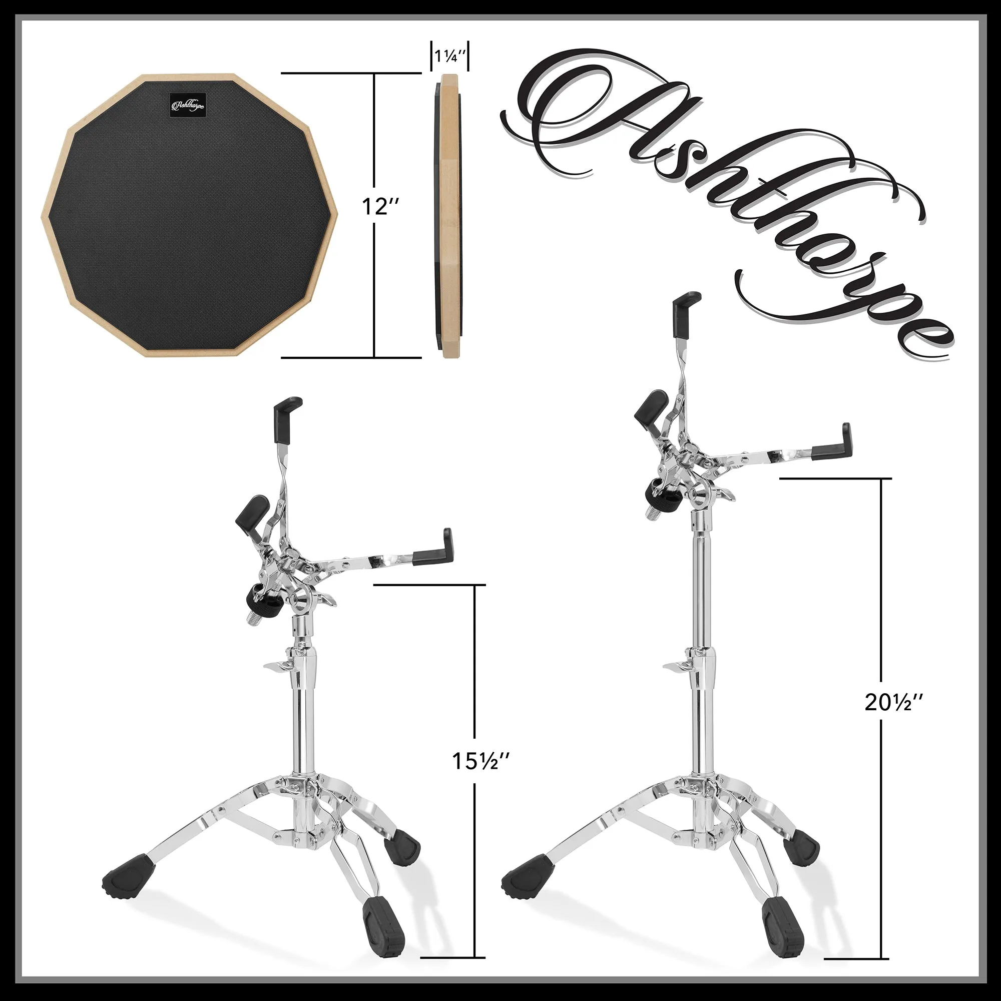 12-Inch Drum Practice Pad Set with Stand
