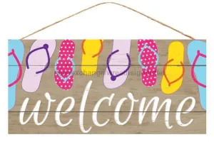 12.5"L X 6"H Welcome W/Flip Flops Natural/White/Multi AP8358