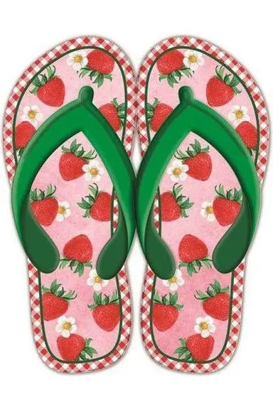 13" Metal Embossed Flip Flops: Strawberry Gingham