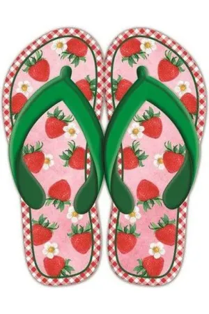 13" Metal Embossed Flip Flops: Strawberry Gingham