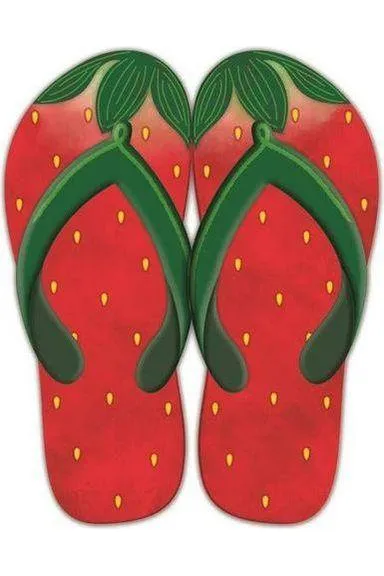 13" Metal Embossed Flip Flops: Strawberry