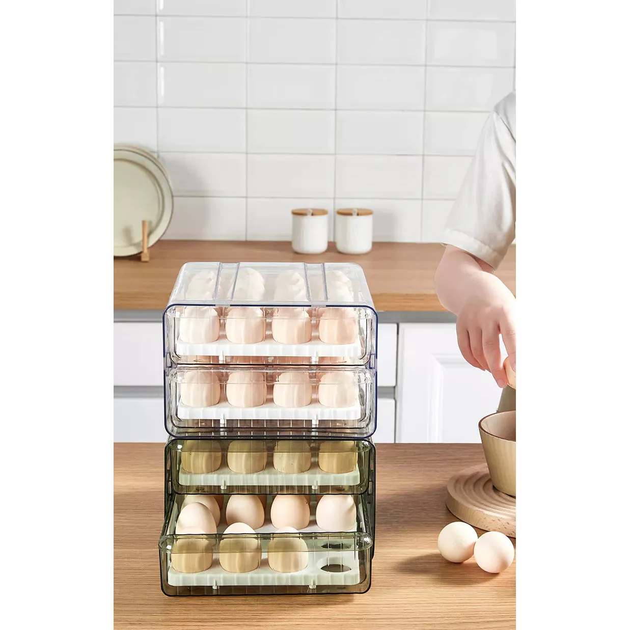 32 Grid Large Capacity Drawer Type Egg Storage Container-Clear
