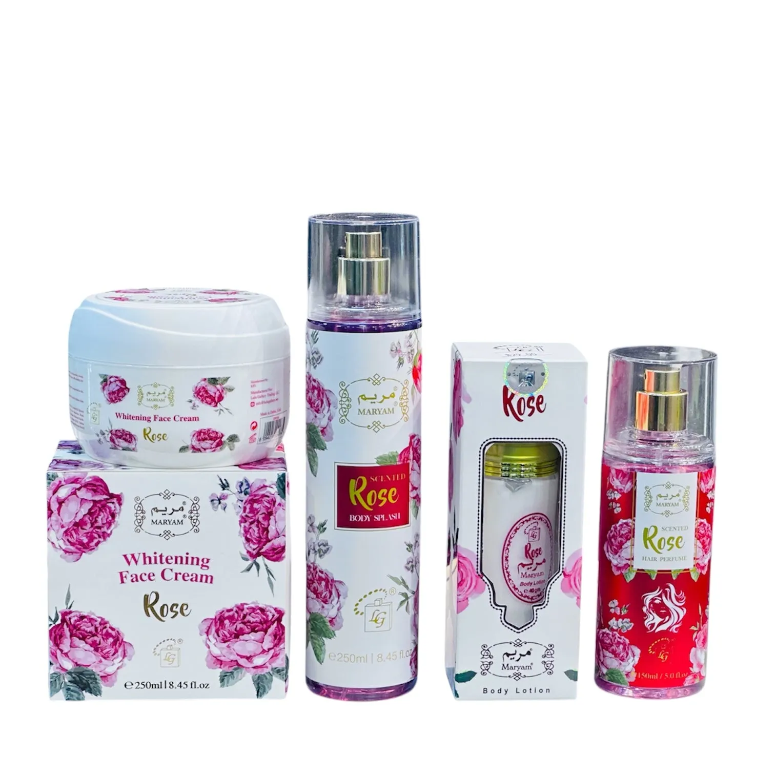 4 in 1 Maryam Rose Beauty Bundle (Body Lotion 40ml  Whitening Cream 250ml  Body Splash 250ml   Hair Perfume 150ml)