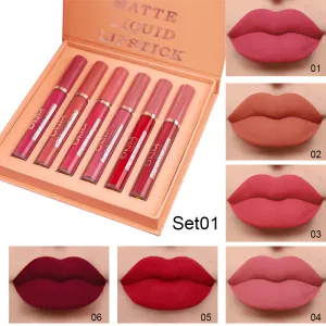 6Pcs Matte Liquid Lipstick Set Lip Stain Makeup,evpct 24 Hour Long Lasting Waterproof Dark Red Matte Matt Lipsticks Lip Gloss Sets for Women Matt Liquid Lippies labiales matte larga duracion 24 Set09