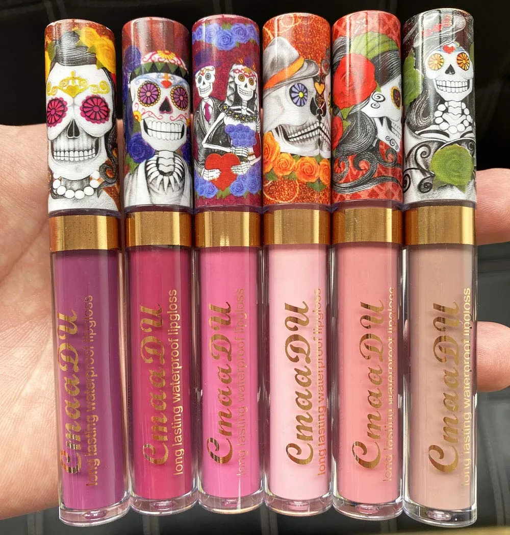 6Pcs Skull Face Matte Liquid Lipstick Set Lip Stain Makeup,24 Hour Long Lasting Waterproof Dark Red Matte Matt Lipsticks Lip Gloss Sets for Women Matt Liquid labiales matte larga duracion 24 Set03