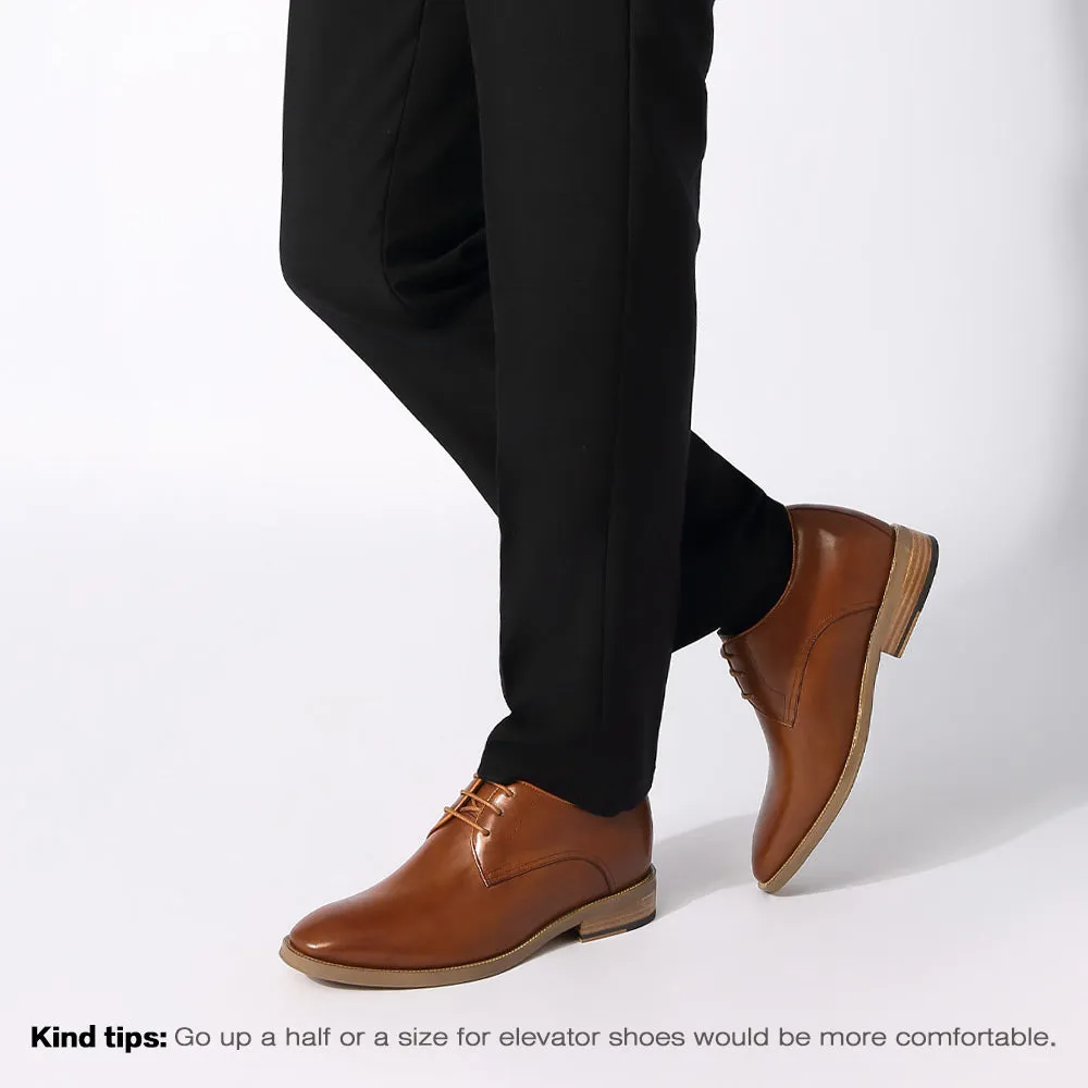 7CM / 2.76 Inches CMR CHAMARIPA Elegant Brown Leather Elevator Derby Shoes for Men