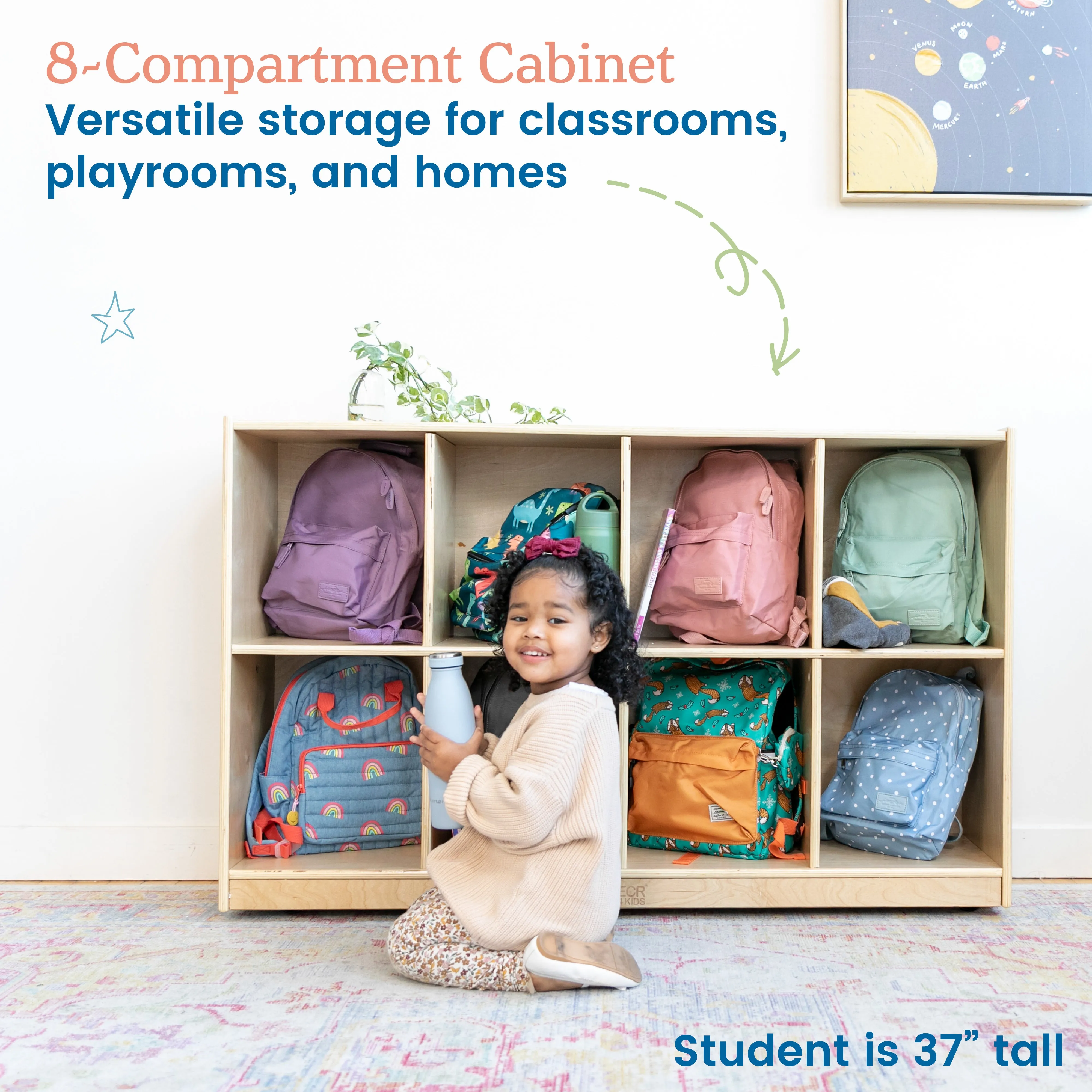 8-Compartment Mobile Backpack Storage Cabinet