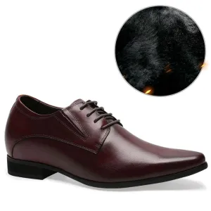 8CM/3.15  Inches - CMR CHAMARIPA  Elevator Dress Shoes Height Increasing Derby Shoes For Men Fur Lined Winter Shoes