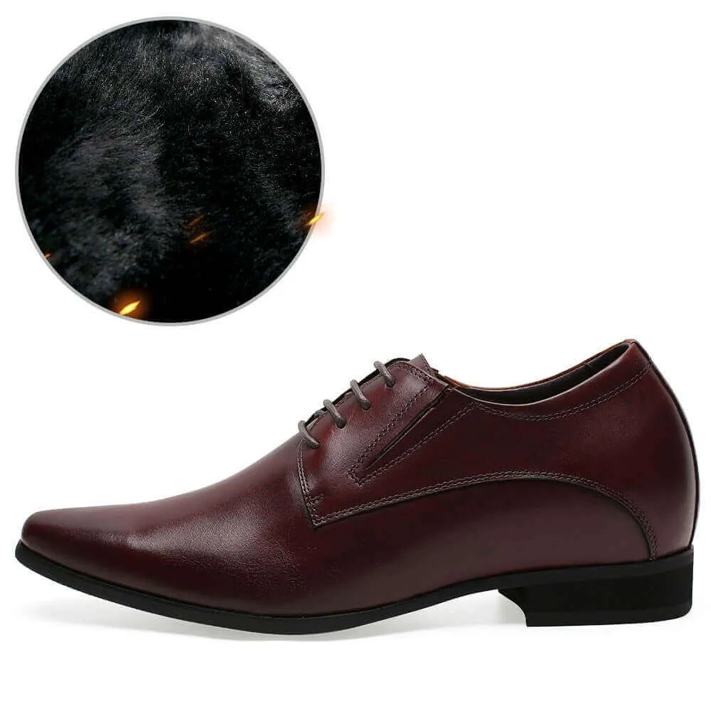 8CM/3.15  Inches - CMR CHAMARIPA  Elevator Dress Shoes Height Increasing Derby Shoes For Men Fur Lined Winter Shoes