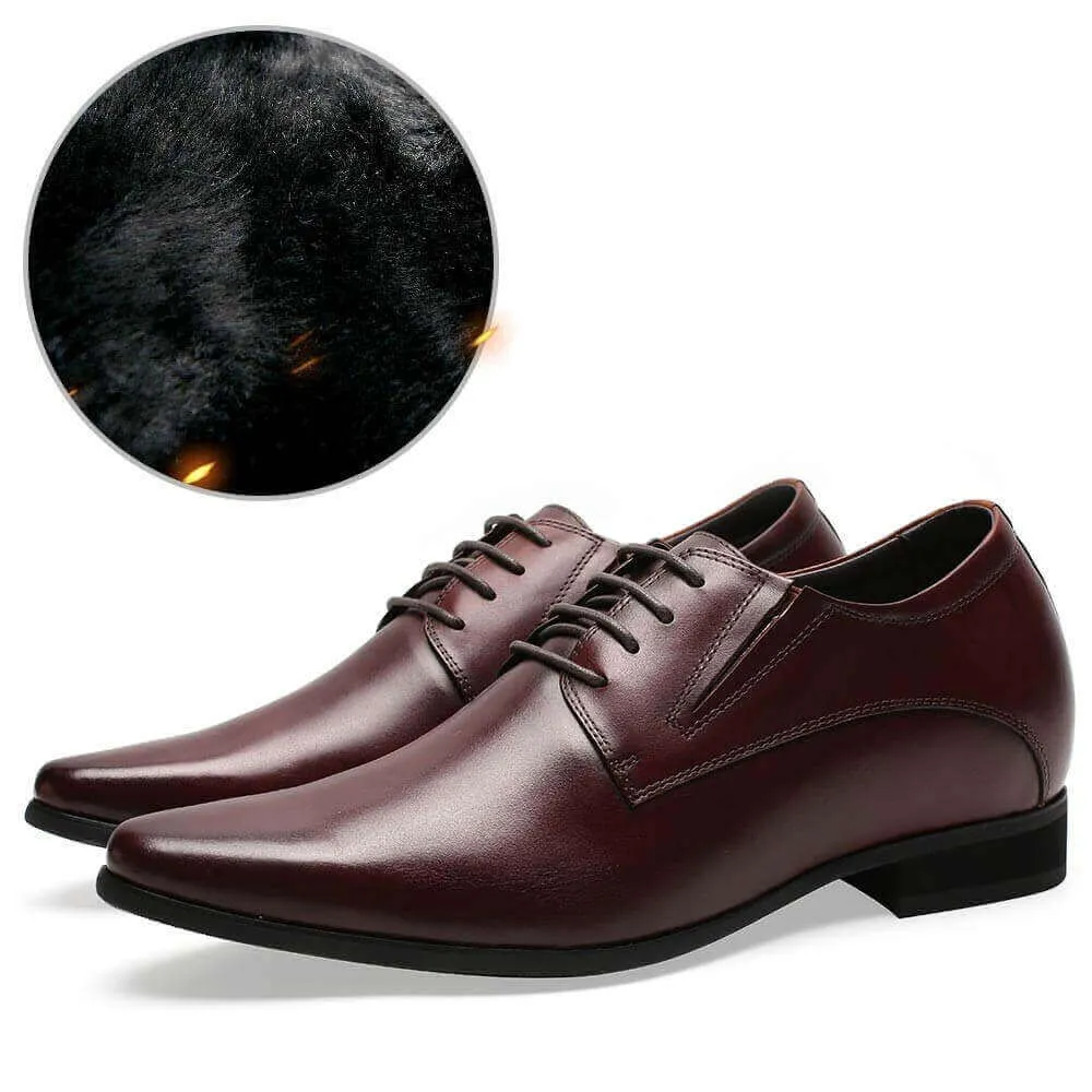 8CM/3.15  Inches - CMR CHAMARIPA  Elevator Dress Shoes Height Increasing Derby Shoes For Men Fur Lined Winter Shoes