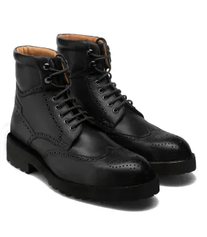 Artisian Made Height Increasing Black Italian Leather Troyes Chunky Derby Boots