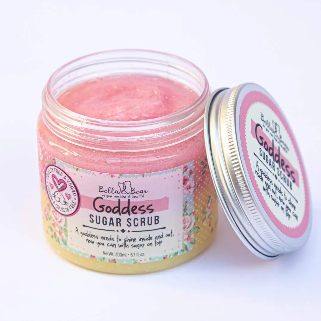 Bella and Bear Goddess Sugar Scrub - Exfoliating Body Scrub - Cleanser - Skin Softener - 3 in 1 - Vegan