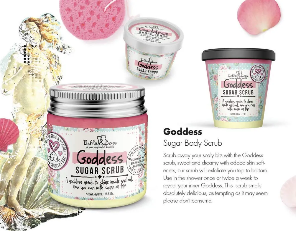 Bella and Bear Goddess Sugar Scrub - Exfoliating Body Scrub - Cleanser - Skin Softener - 3 in 1 - Vegan