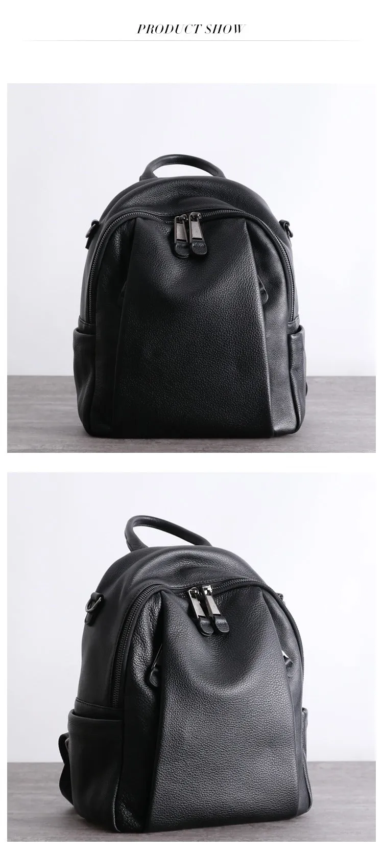 Black Leather Satchel Backpacks Womens Cute School Backpack Purse Black Leather College Rucksack for Ladies