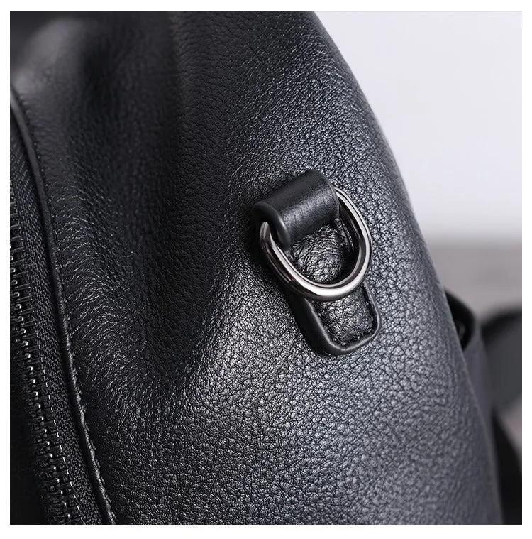 Black Leather Satchel Backpacks Womens Cute School Backpack Purse Black Leather College Rucksack for Ladies