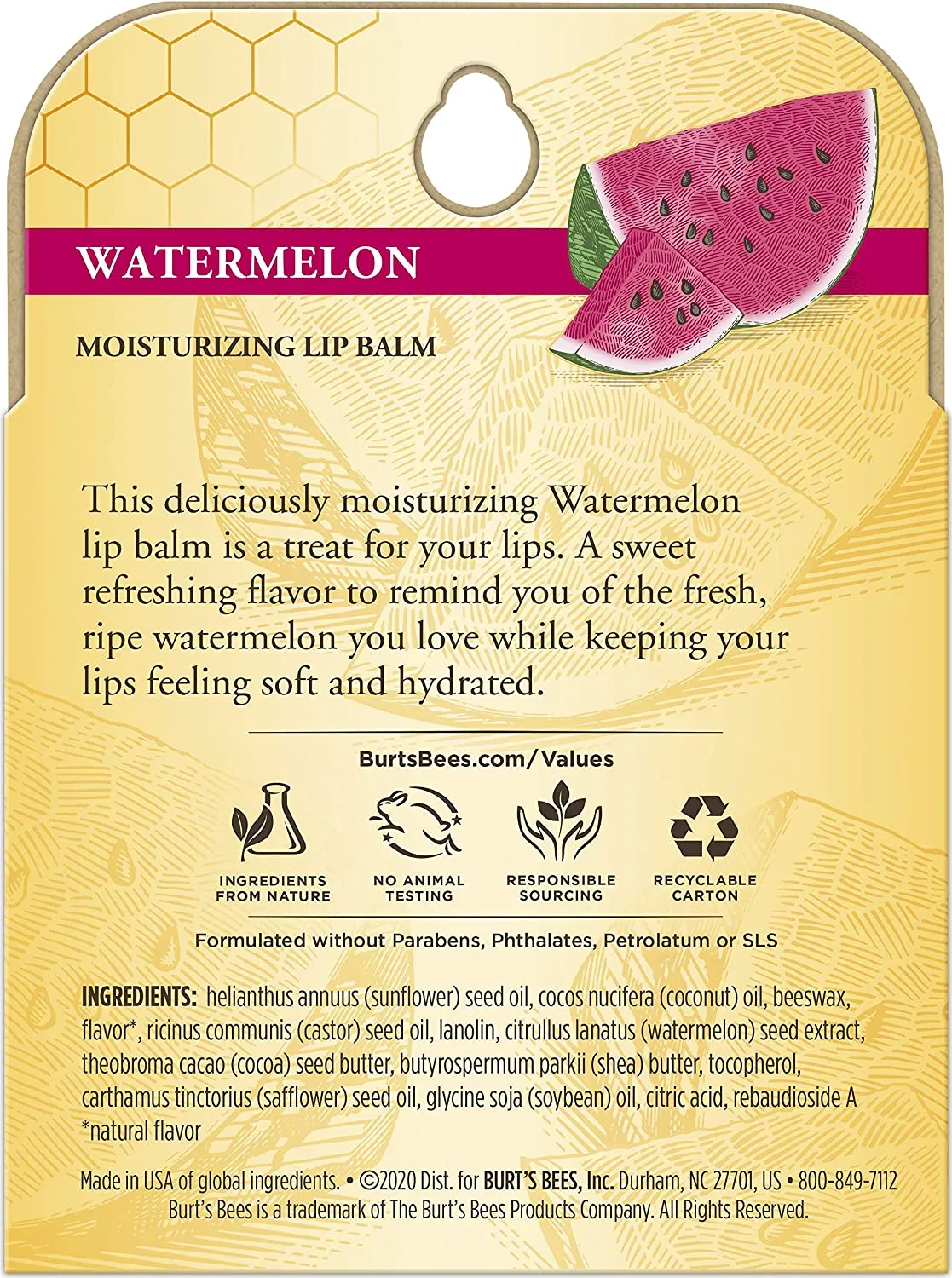 Burt's Bees 100% Natural Origin Moisturizing Lip Balm, Watermelon, 4 Tubes