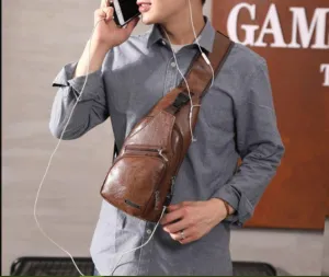 Diagonal USB Charging Bag Chest For Custom PU Shoulder