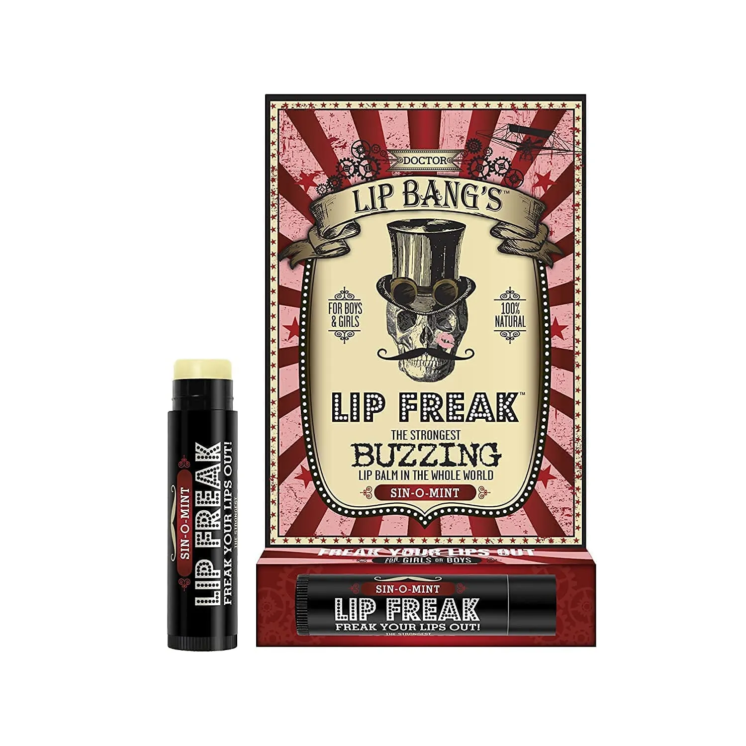 Doctor Lip Bang's BUZZING Lip Balm | Lip Freak | 100% All Natural | Cruelty Free | Sin-O-Mint | 2 Pack