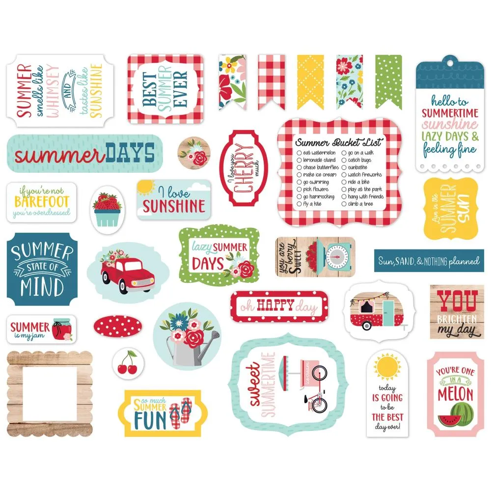 Echo Park Cardstock Ephemera 33 pack  Icons, A Slice Of Summer*