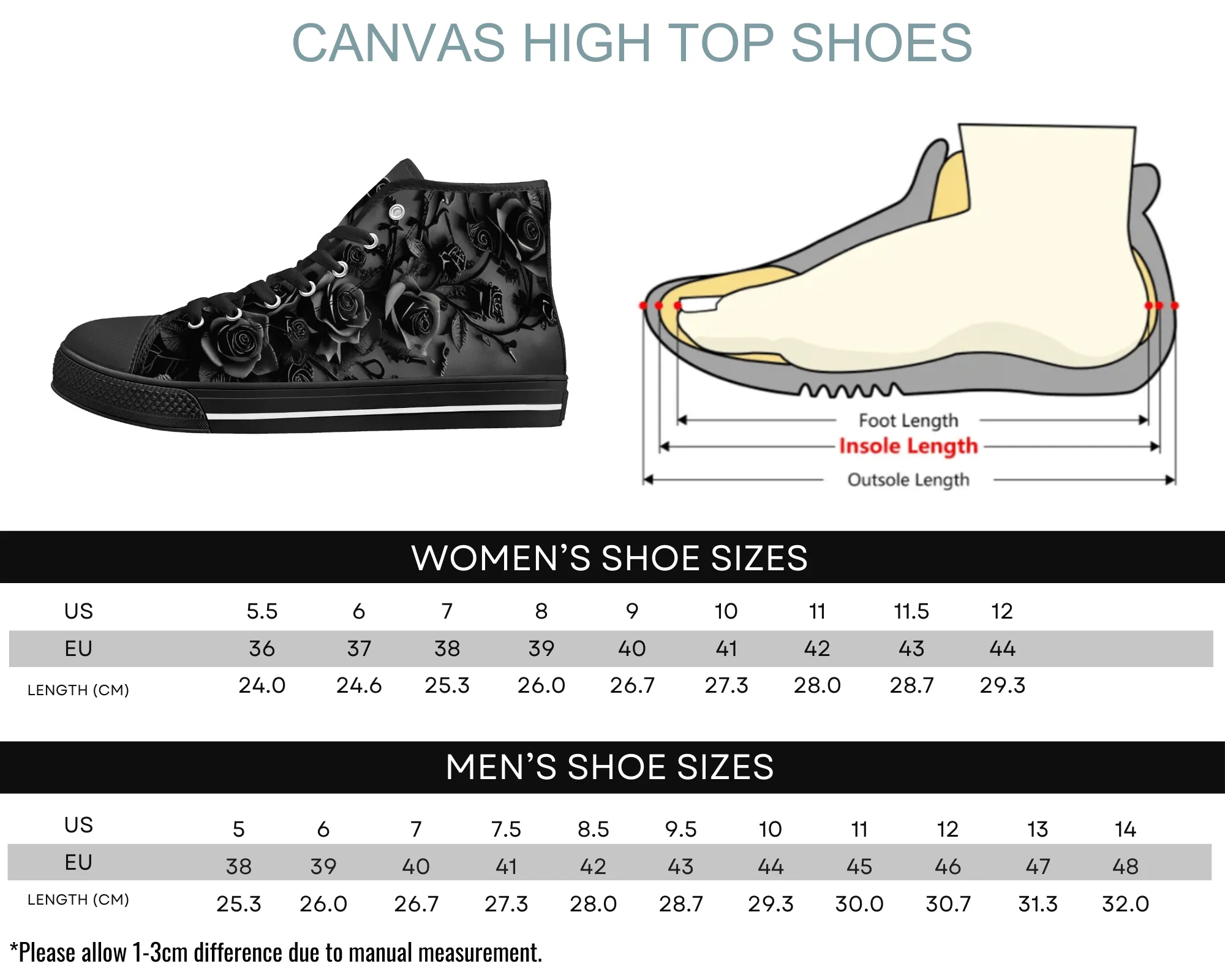 Elegant Black Rose High Tops