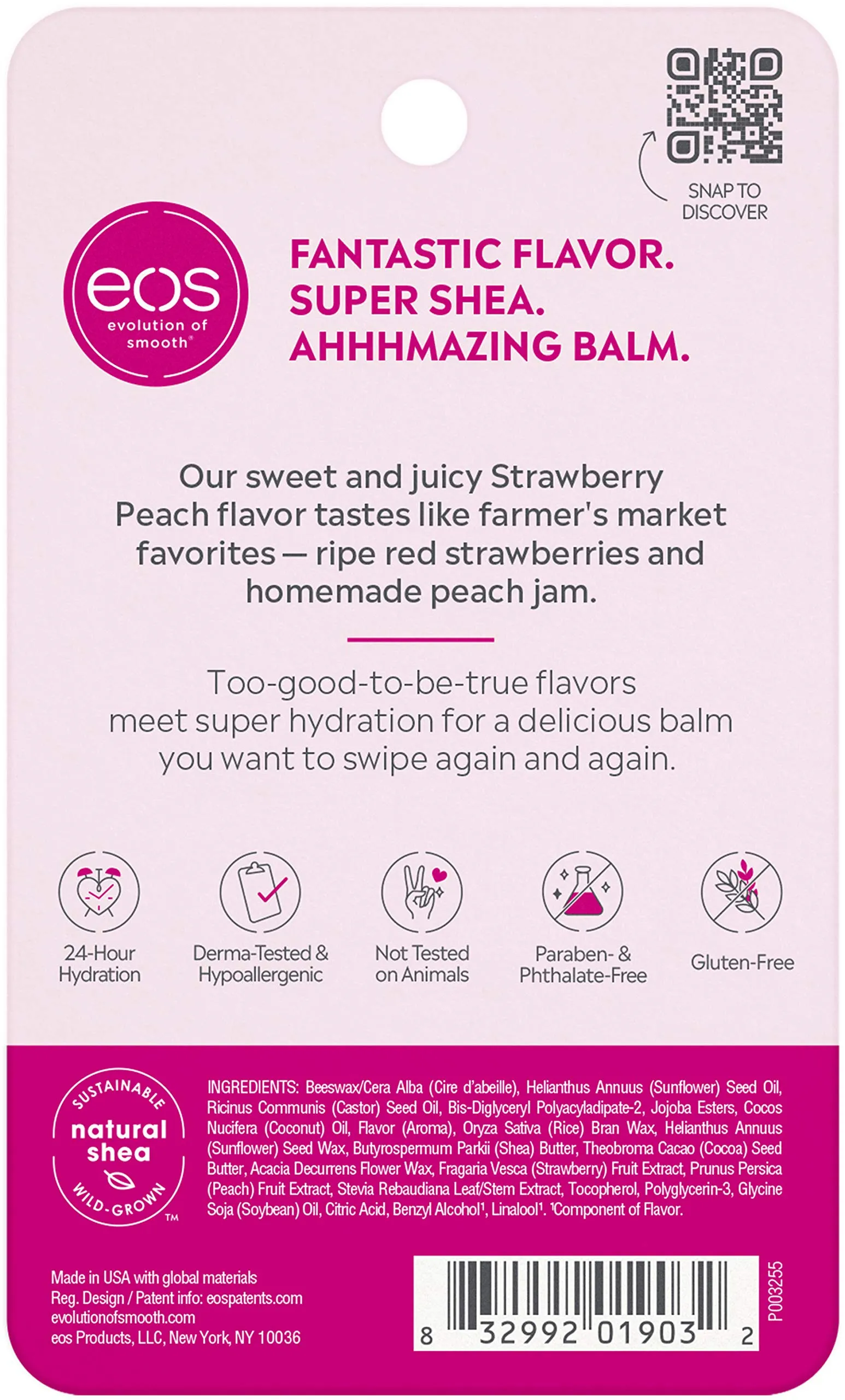 eos Super Soft Shea Sphere Lip Balm - Strawberry Peach | Deeply Hydrates and Seals in Moisture | Sustainably-Sourced Ingredients | 0.25 oz