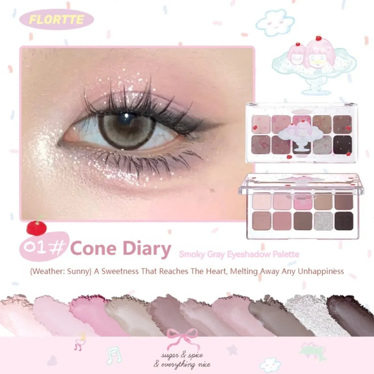 Flortte Wackky Series Ten-Color Eyeshadow Palette (3 Colors)