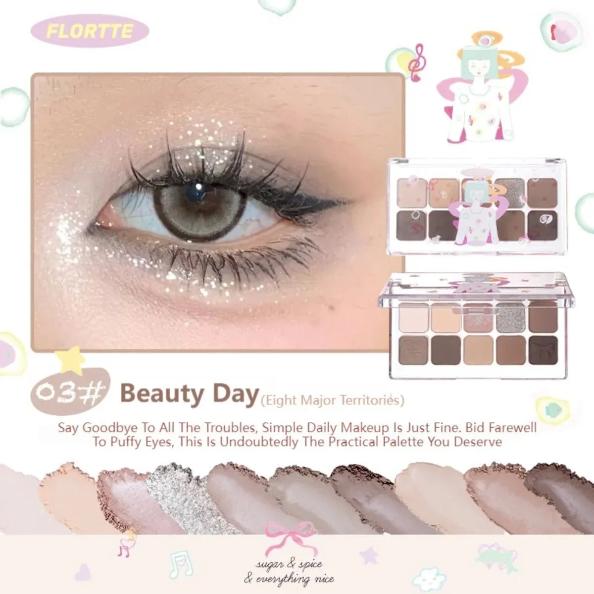 Flortte Wackky Series Ten-Color Eyeshadow Palette (3 Colors)