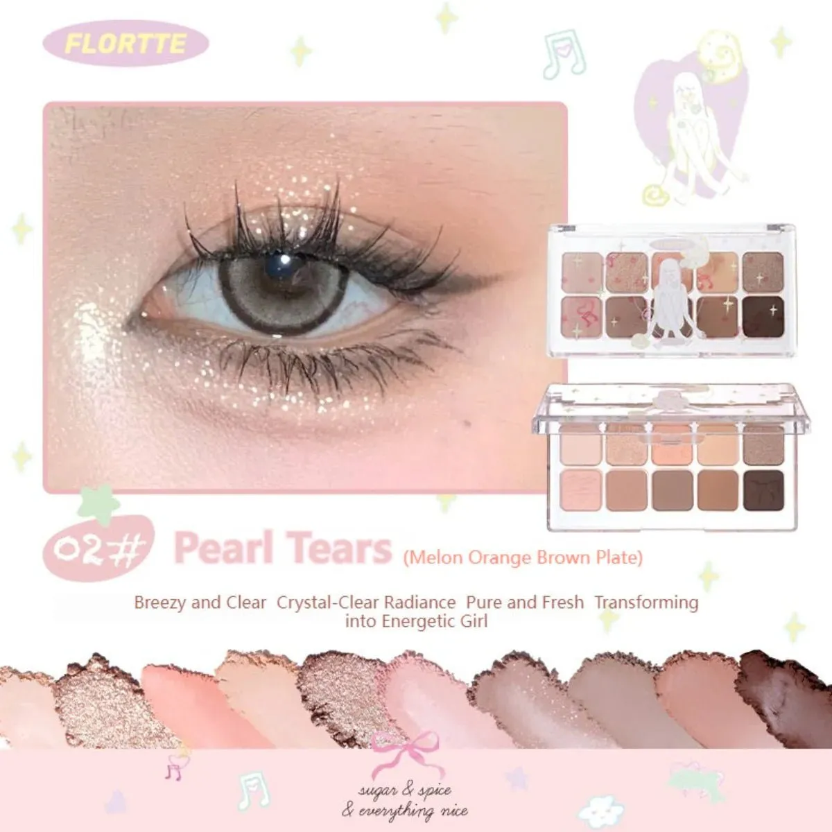 Flortte Wackky Series Ten-Color Eyeshadow Palette (3 Colors)