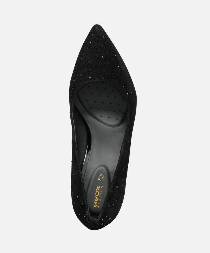 Geox Faviola Ladies Crystal Trim Suede Court Shoe