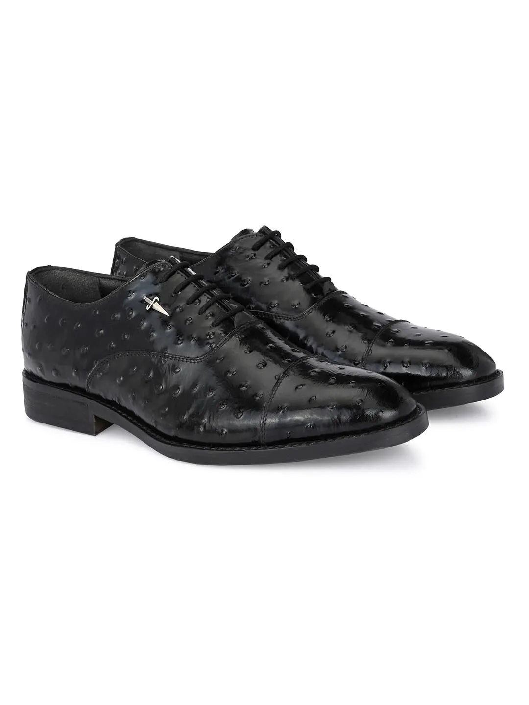 Hitz Men's Black Leather Derby Party Wear Shoes