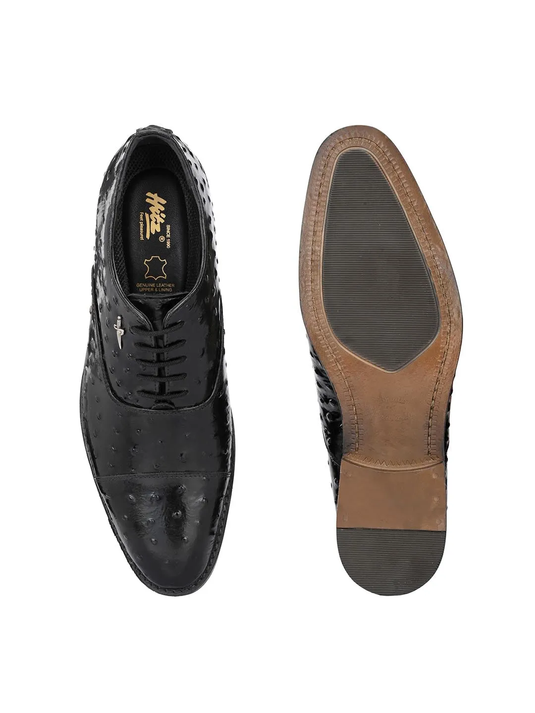 Hitz Men's Black Leather Derby Party Wear Shoes
