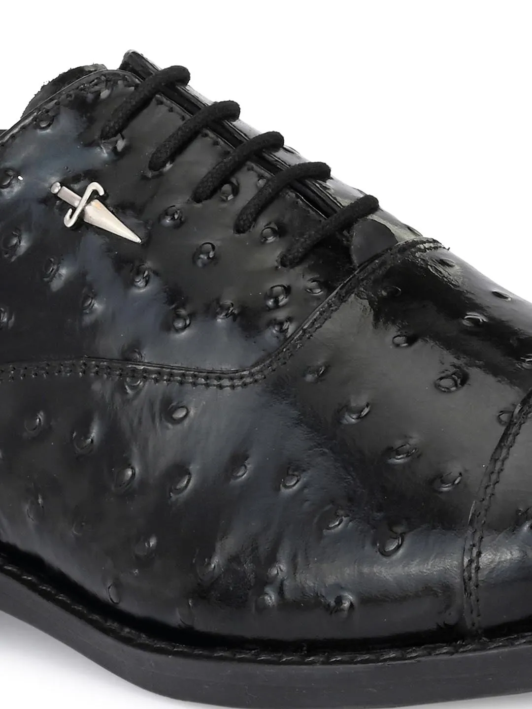 Hitz Men's Black Leather Derby Party Wear Shoes