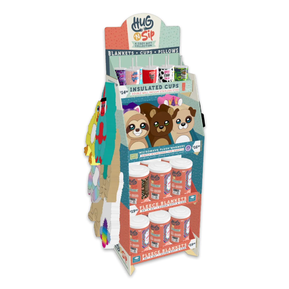 Hug 'N Sip Cup Plush Assortment Floor Display - 38 Pieces Per Retail Ready Display 88565
