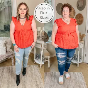Last Chance Size Medium | A Walk On The Pier Ruffle Sleeve Eyelet Babydoll Top in Red