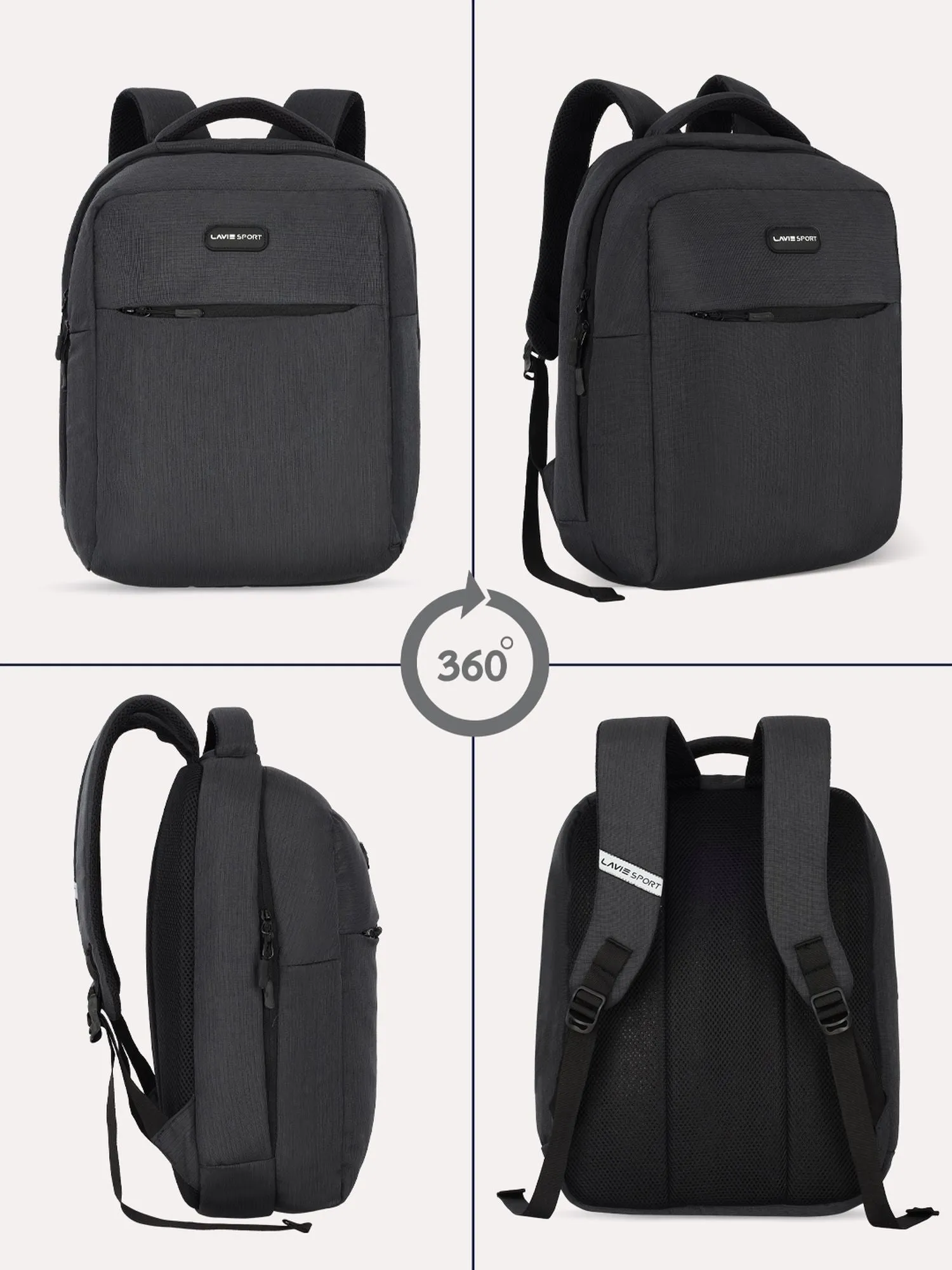 Lavie Sport Crest 18L Laptop Backpack For Men & Women | Laptop Bag For Boys & Girls Black