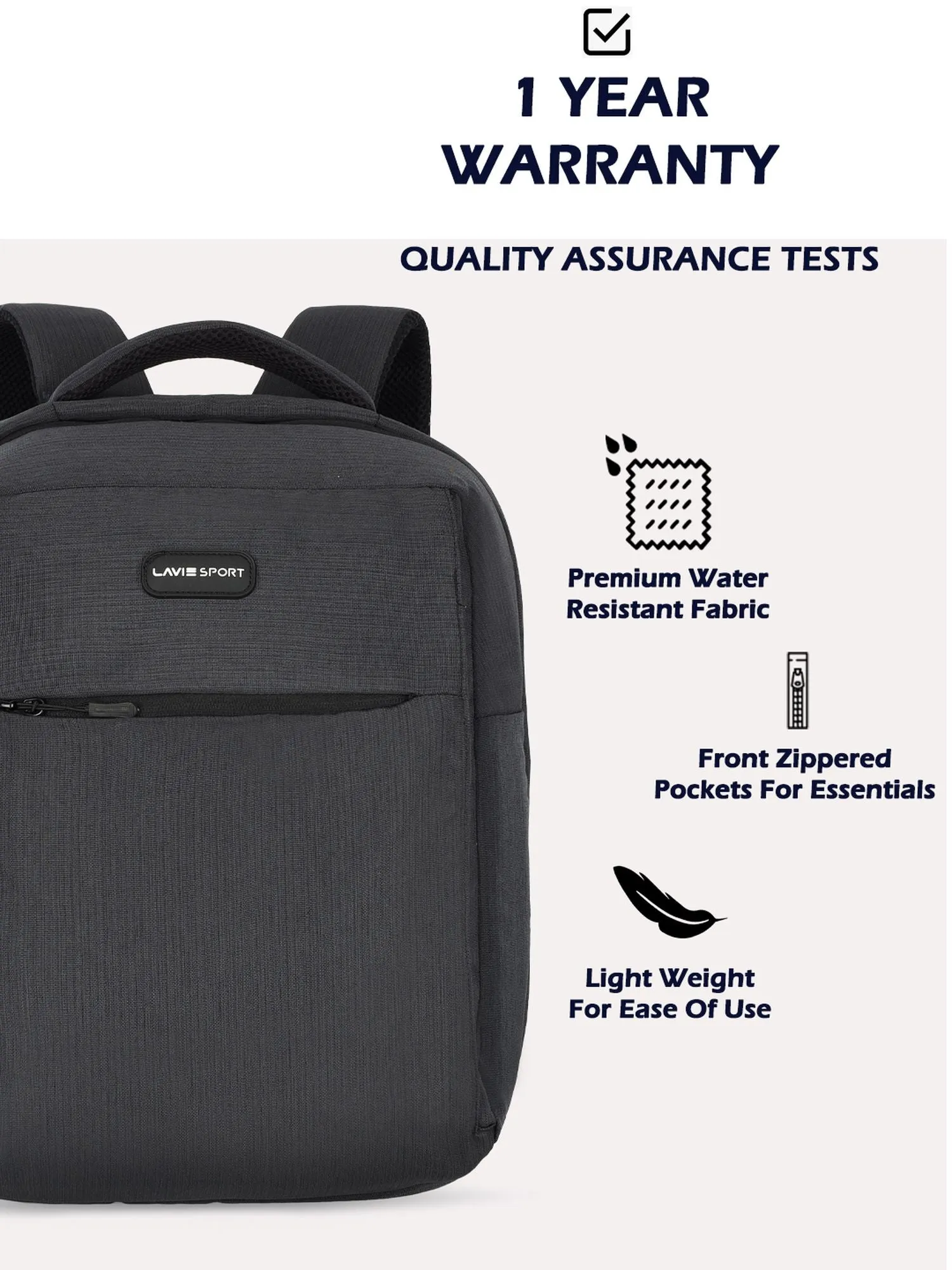 Lavie Sport Crest 18L Laptop Backpack For Men & Women | Laptop Bag For Boys & Girls Black