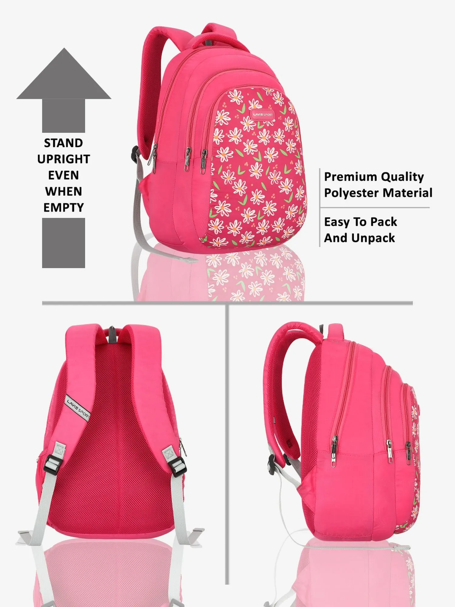 Lavie Sport Daze 26L Printed 17" School Backpack for Girls Magenta