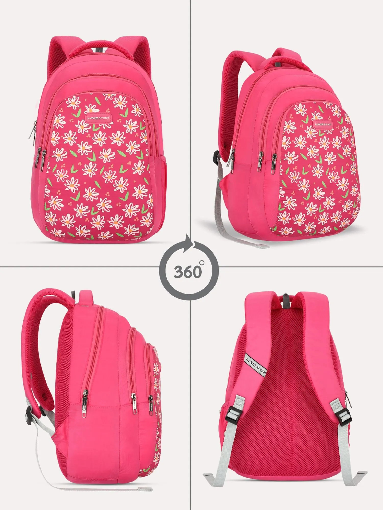 Lavie Sport Daze 26L Printed 17" School Backpack for Girls Magenta