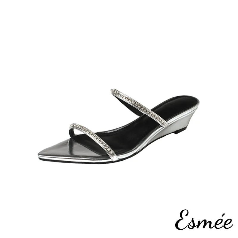 Leather Sandals with Diamond Straps and Wedge Heels