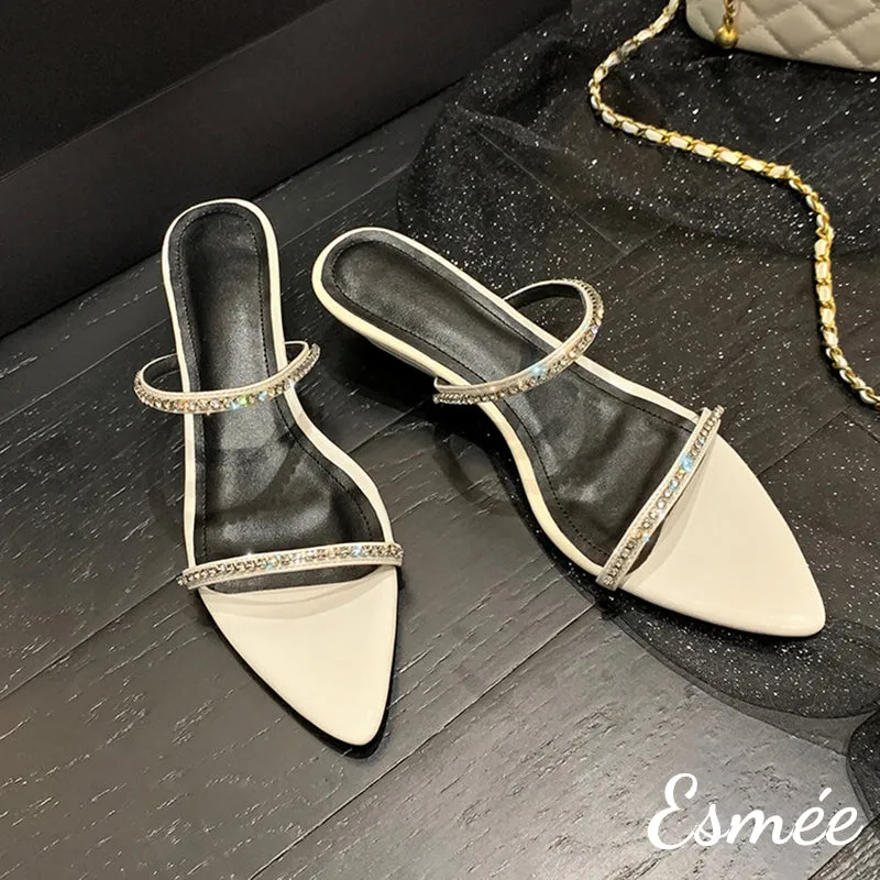 Leather Sandals with Diamond Straps and Wedge Heels
