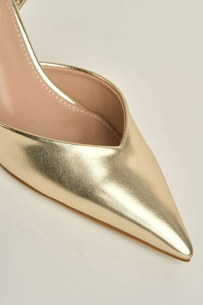 Liana Pointed Toe Slingback Court Shoes in Gold