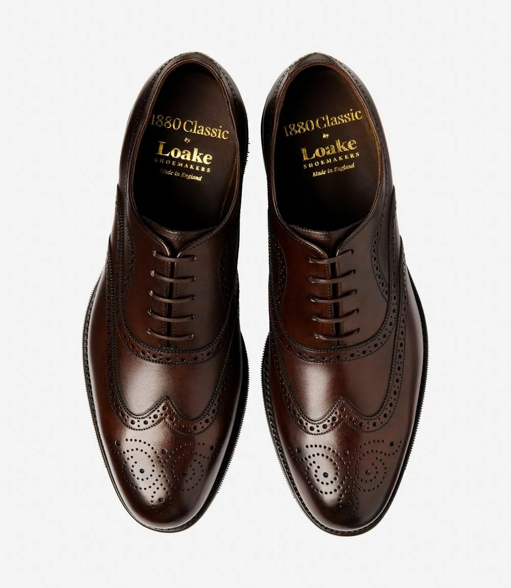 LOAKE CASTLEGATE SCORCHED WALNUT OXFORD BROGUE RUBBER SOLE F-MEDIUM