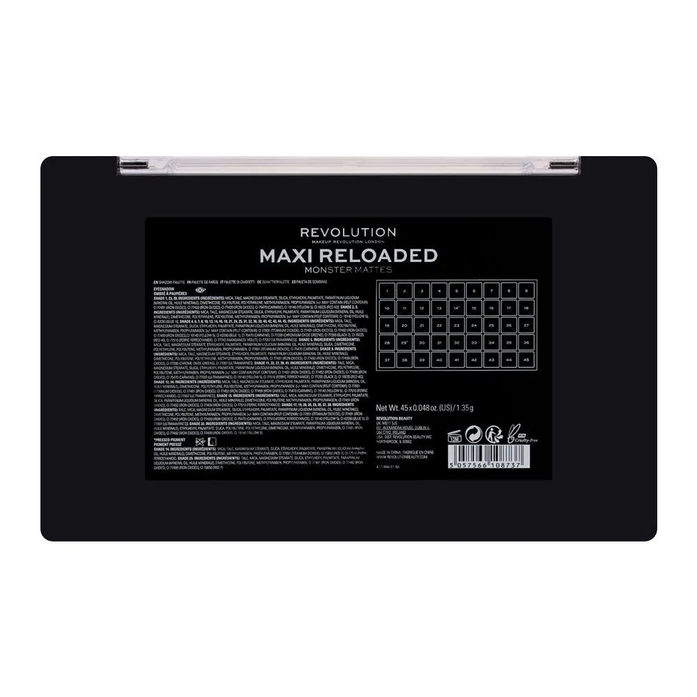 Makeup Revolution Maxi Reloaded Eyeshadow Palette, Monster Mattes, 45 Pieces
