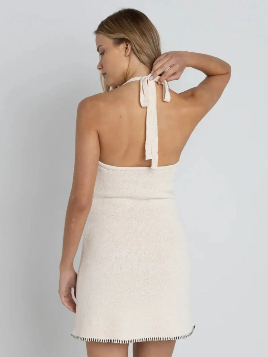 Martini Halter Knit Mini Dress - Natural