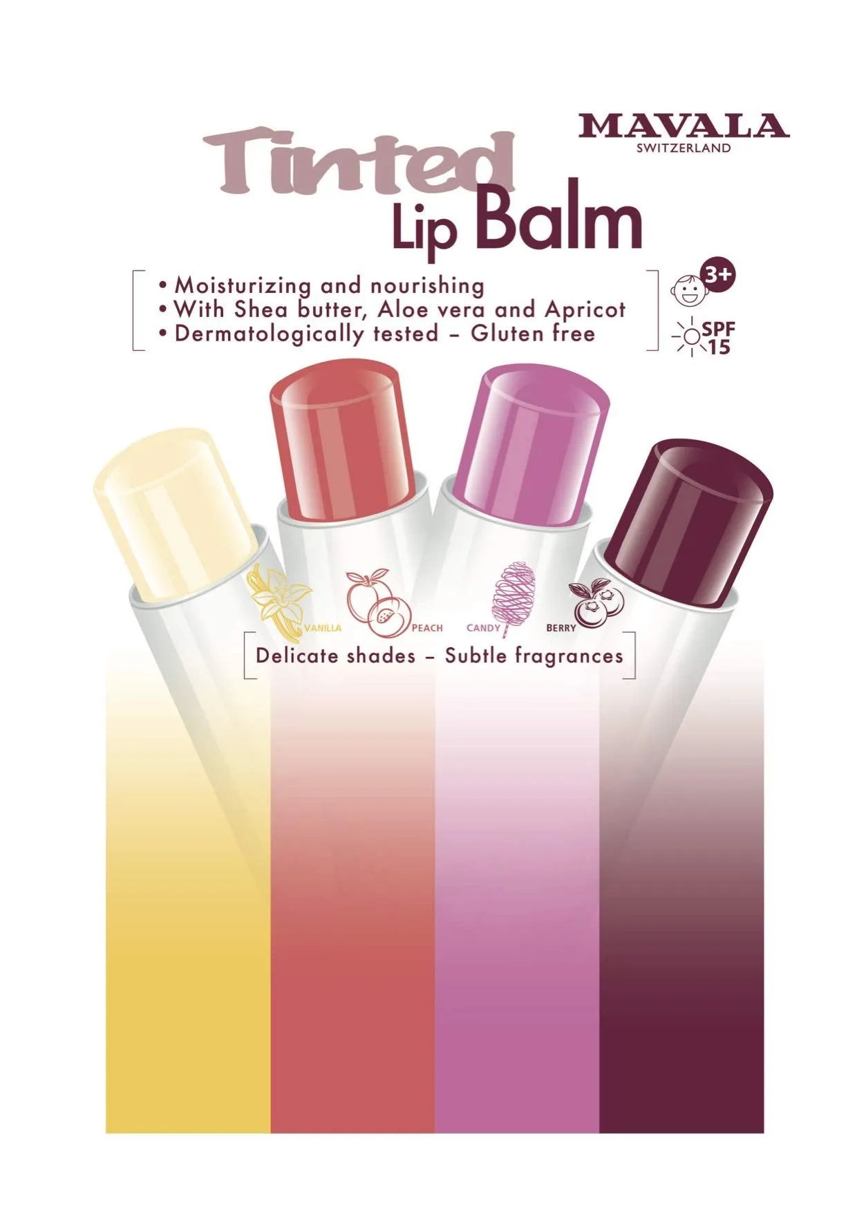 Mavala Lip Balm, Candy, SPF 15, 0.15 Ounce Tube, Lip Repair Moisturizing, Tinted Lip Balm, Travel Size, Long Lasting, Gluten Free Balm to Protect and Soothe Dry Chapped Lips