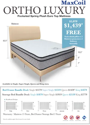 MaxCoil Ortho Luxury Pocketed Spring Mattress   Bedframe Bundle