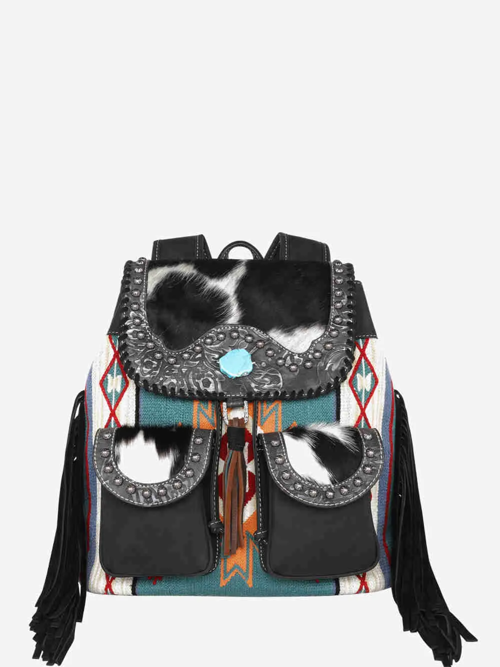 Montana West Aztec Fringe Cowhide Backpack Set