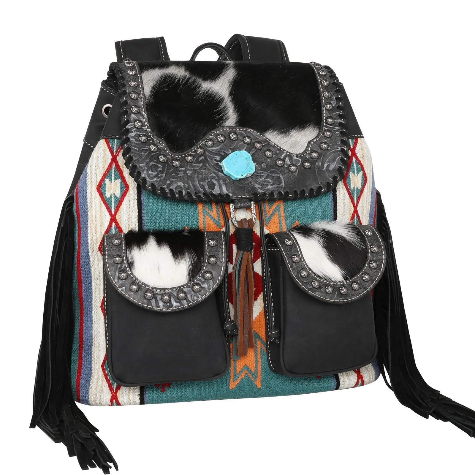 Montana West Aztec Fringe Cowhide Backpack Set