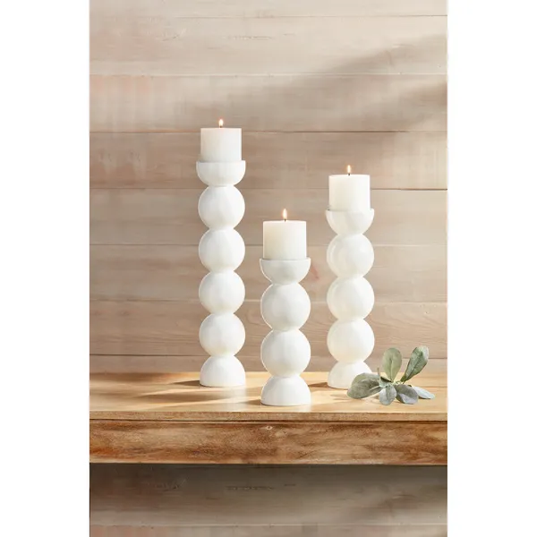 Mud Pie White Lacquer Candlestick - Large