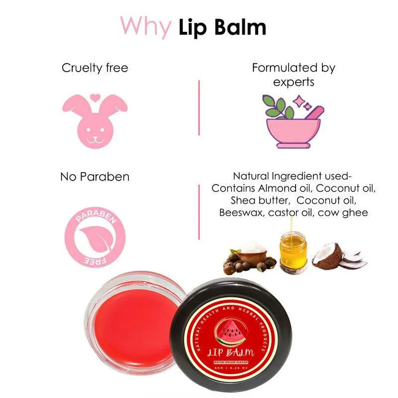 Natural Health and Herbal products Kissable Water-Melon Lips Balm - Taste the Freshness with Red Tinted Bright Lips 12 Hrs Miniaturization, Long Lasting, Romantic, Kissable, Smooth Enriched, Care- 8g